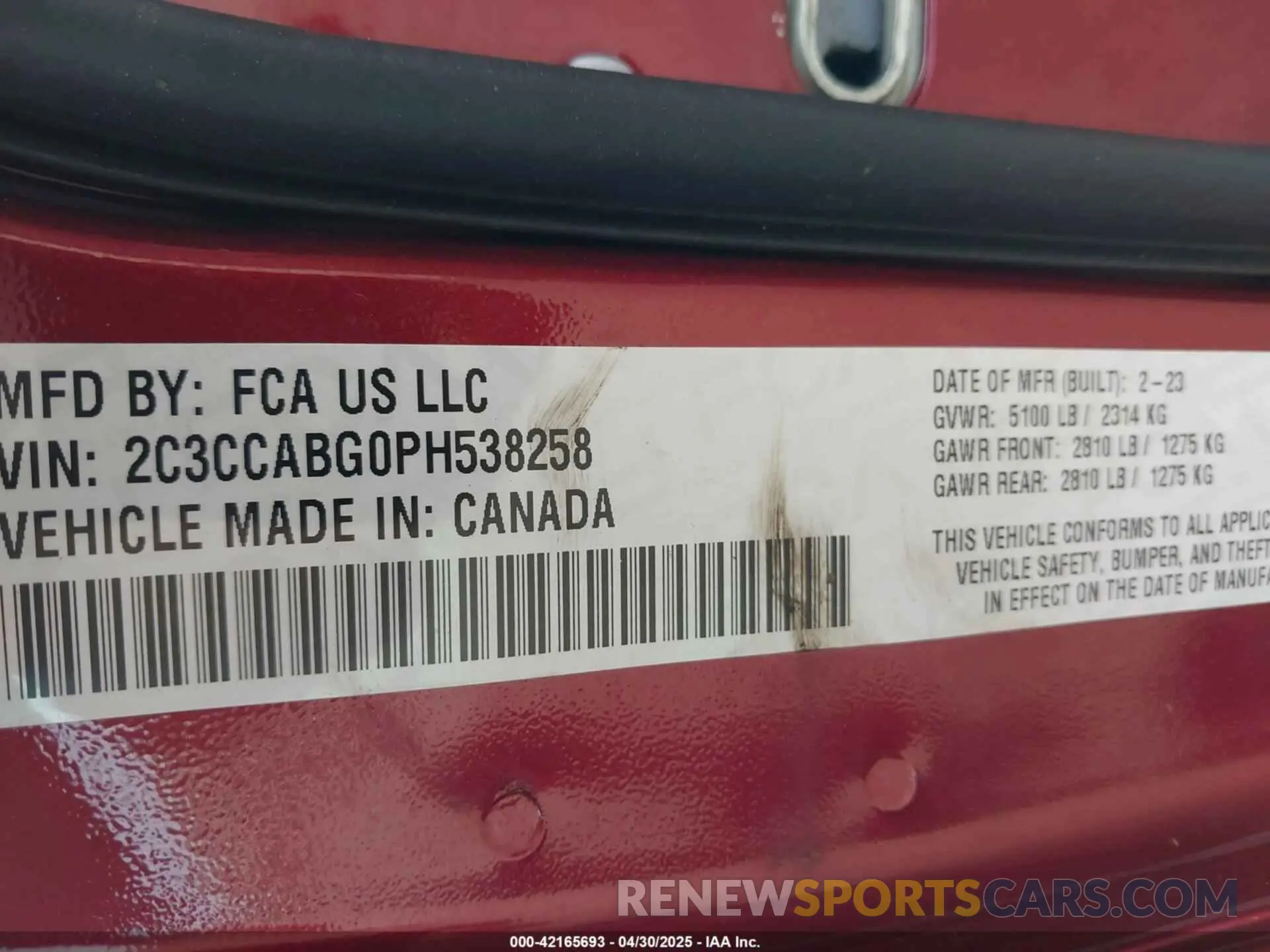 9 Photograph of a damaged car 2C3CCABG0PH538258 CHRYSLER 300 2023