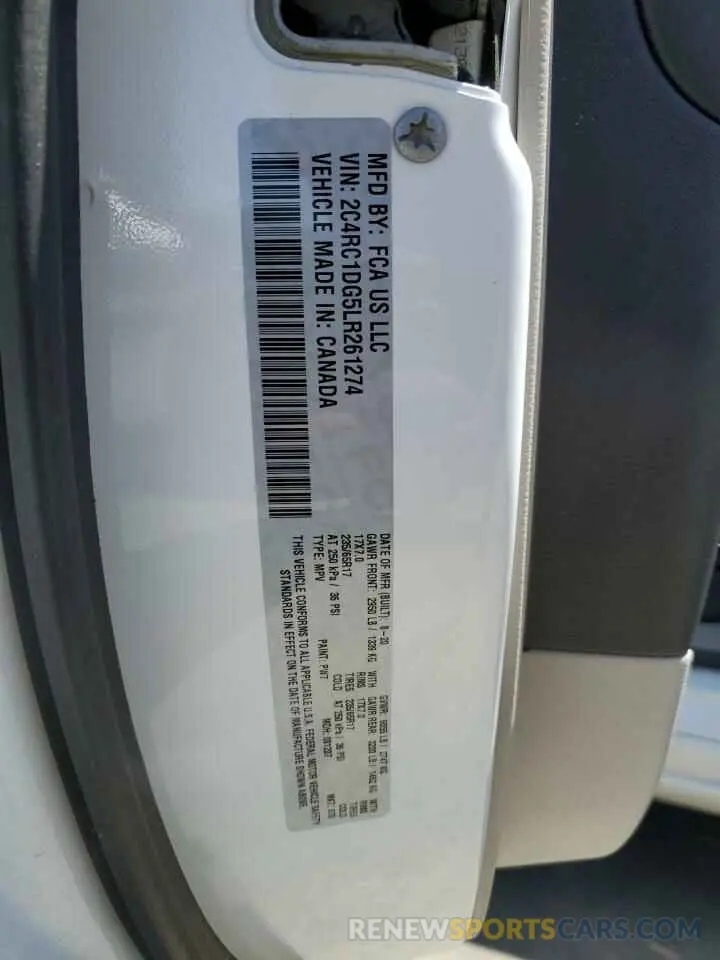 13 Photograph of a damaged car 2C4RC1DG5LR261274 CHRYSLER MINIVAN 2020