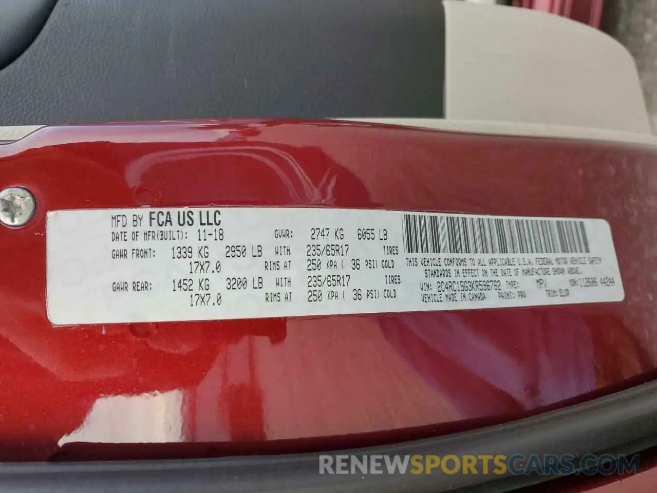12 Photograph of a damaged car 2C4RC1BG3KR596762 CHRYSLER PACIFICA 2019