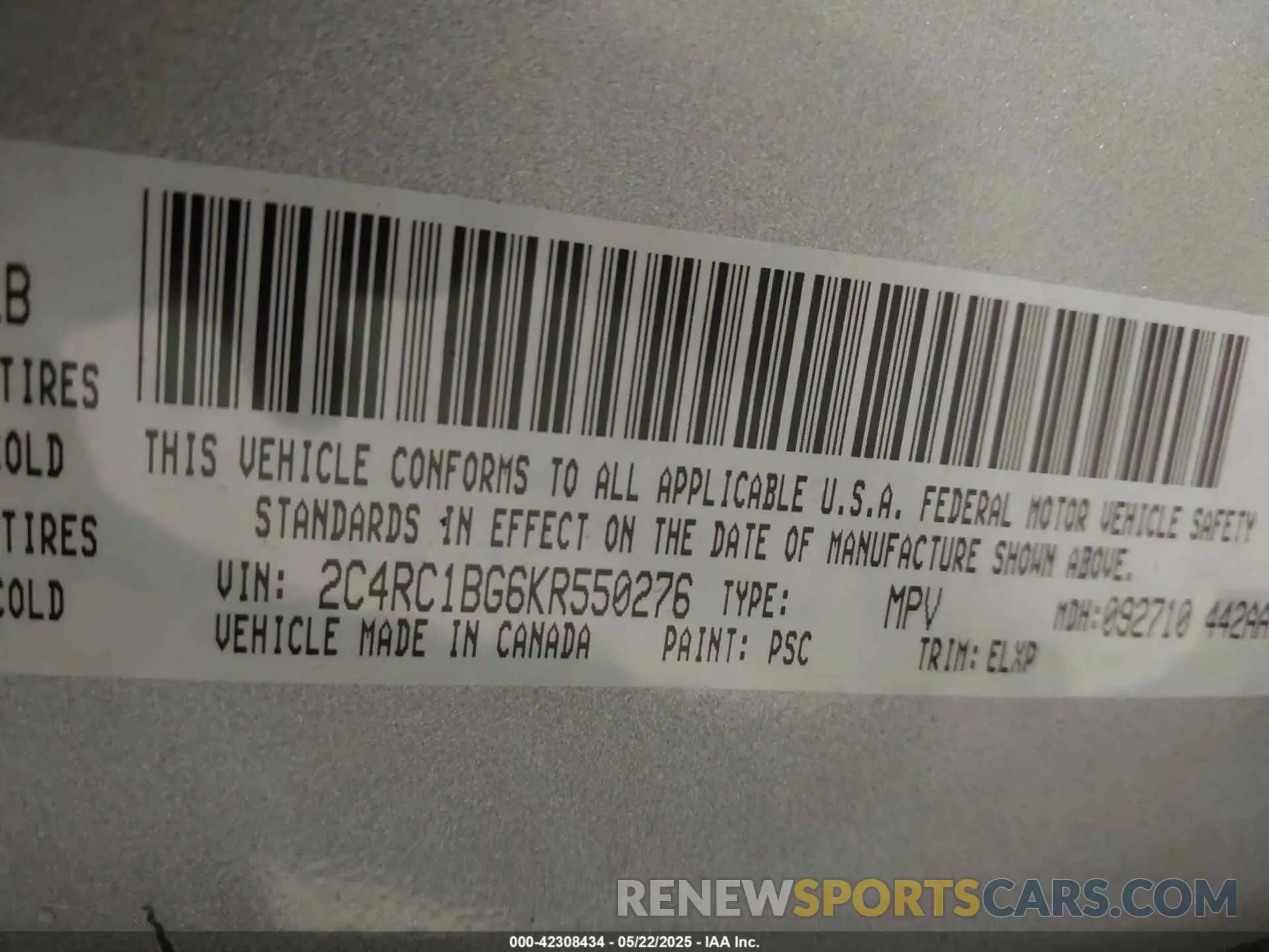 9 Photograph of a damaged car 2C4RC1BG6KR550276 CHRYSLER PACIFICA 2019