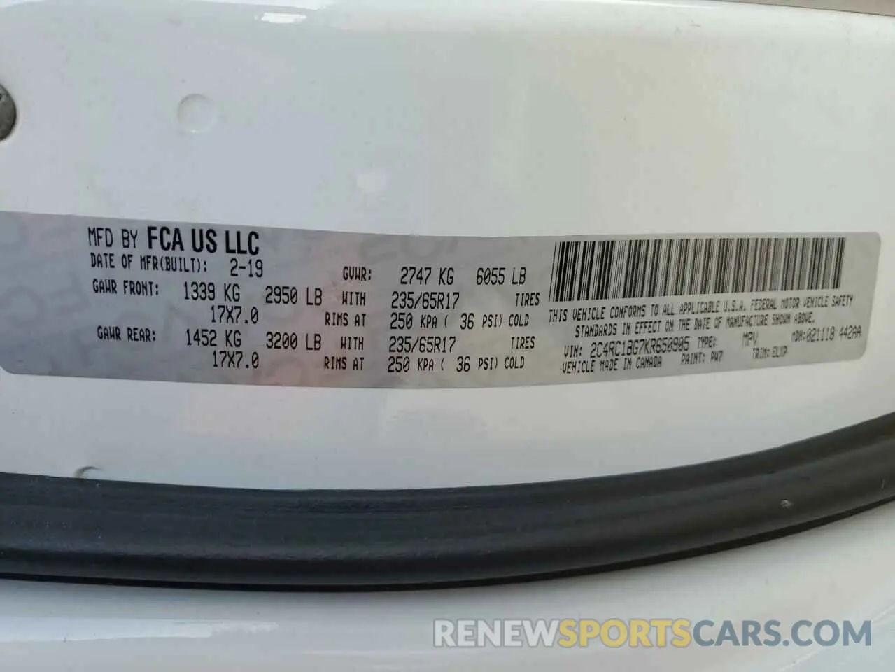 14 Photograph of a damaged car 2C4RC1BG7KR650905 CHRYSLER PACIFICA 2019