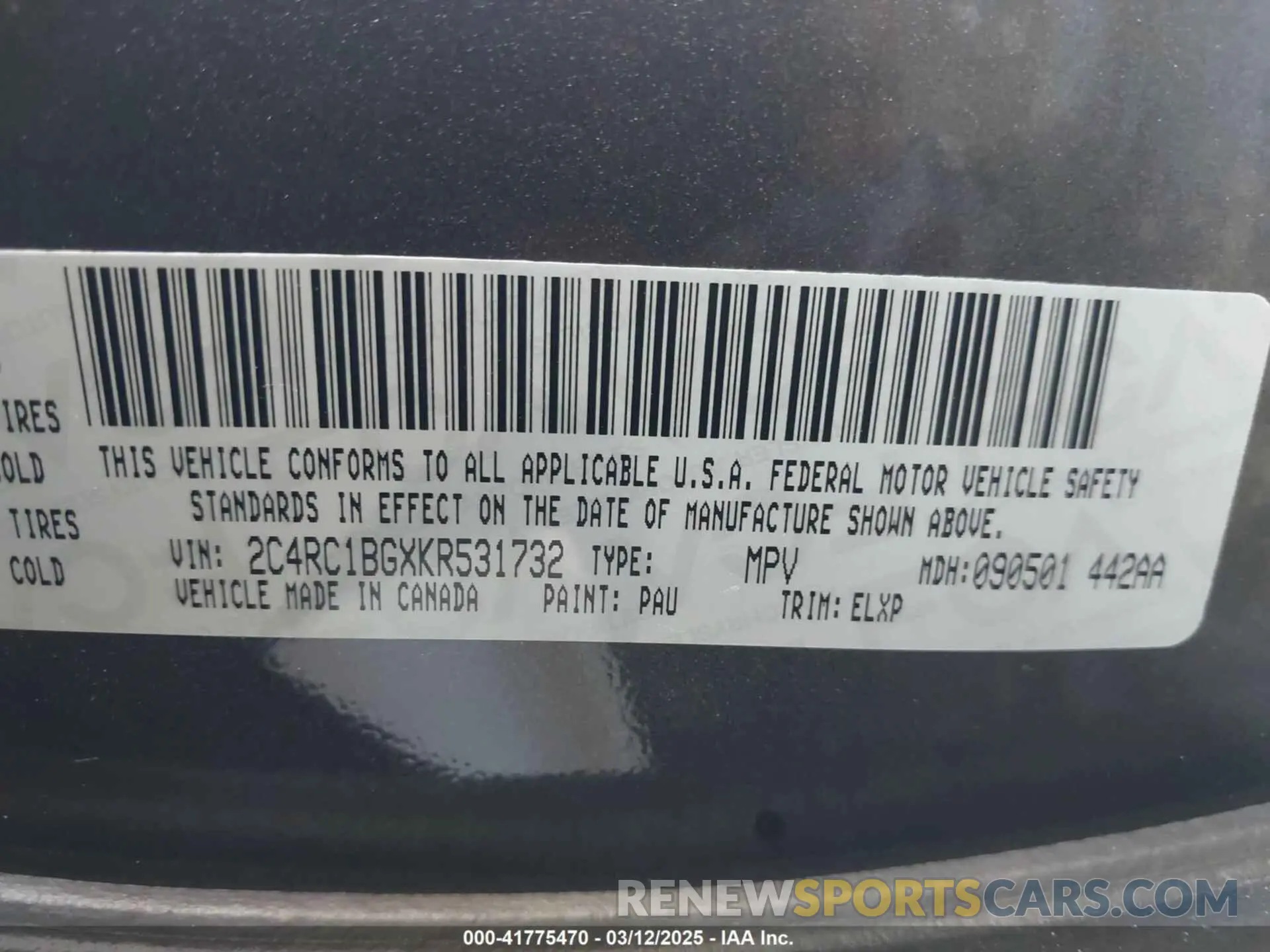 9 Photograph of a damaged car 2C4RC1BGXKR531732 CHRYSLER PACIFICA 2019