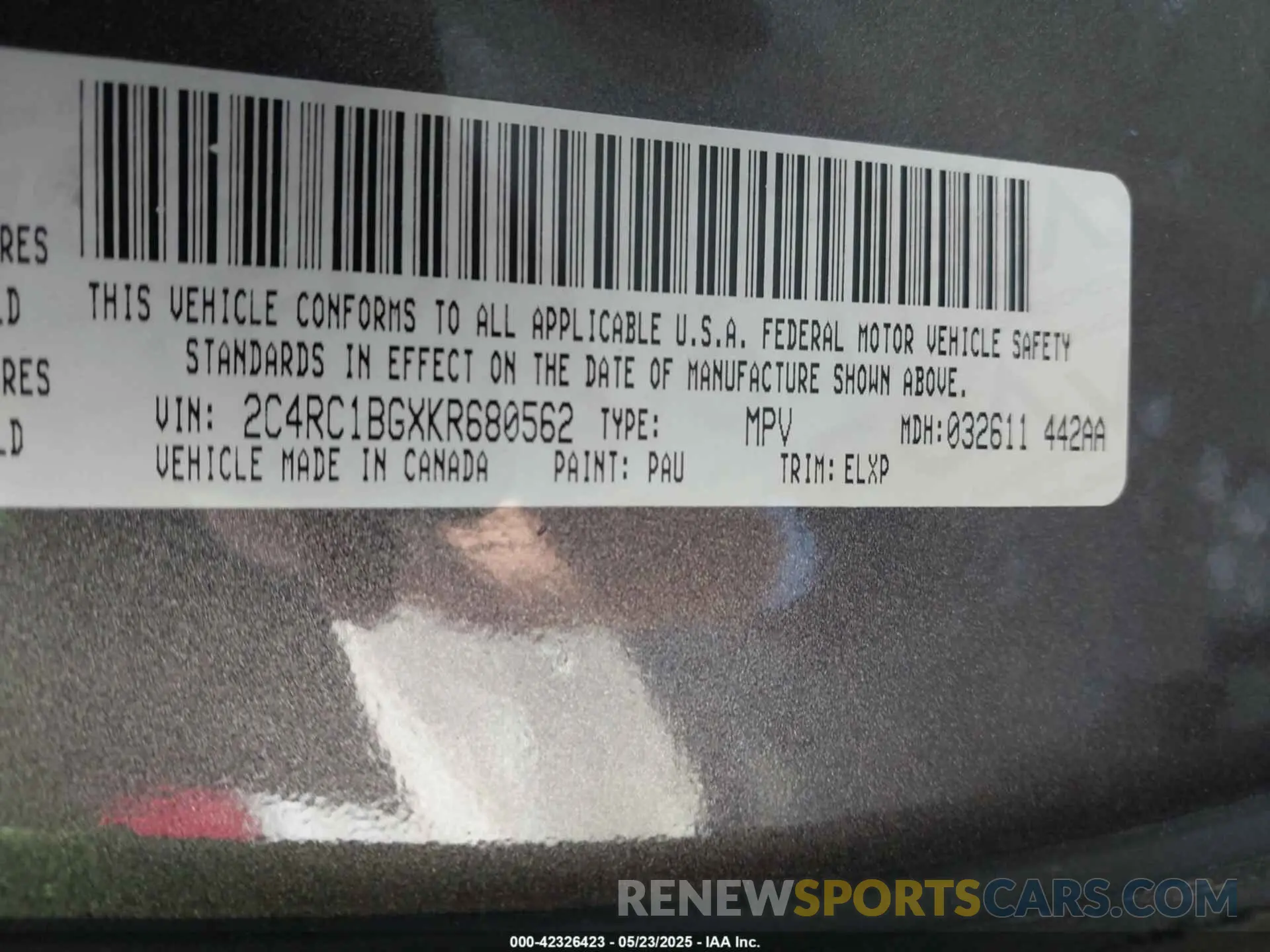 9 Photograph of a damaged car 2C4RC1BGXKR680562 CHRYSLER PACIFICA 2019