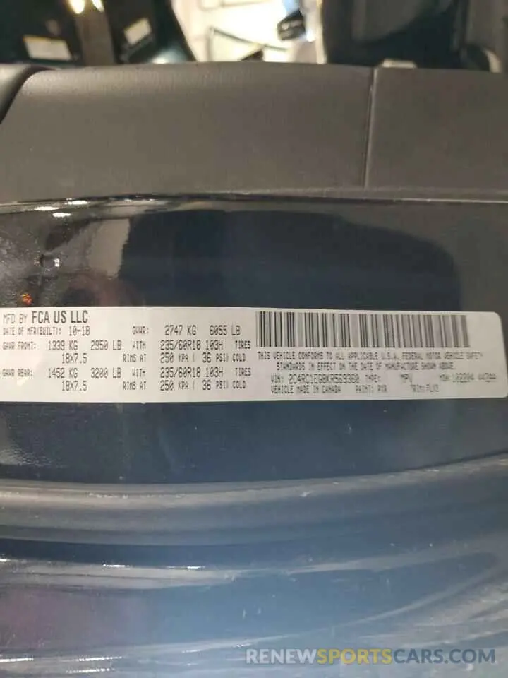13 Photograph of a damaged car 2C4RC1EG8KR569360 CHRYSLER PACIFICA 2019