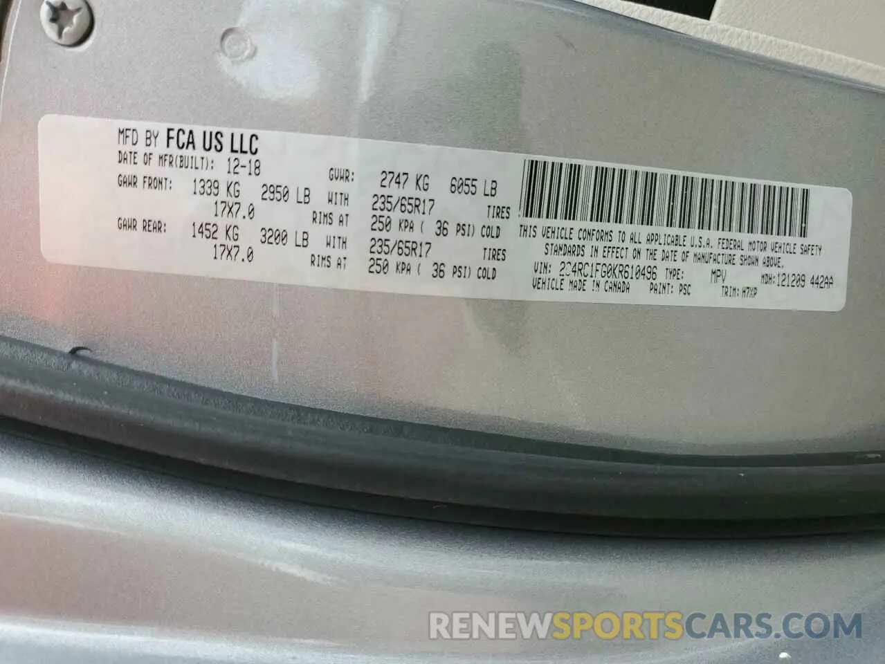 14 Photograph of a damaged car 2C4RC1FG0KR610496 CHRYSLER PACIFICA 2019
