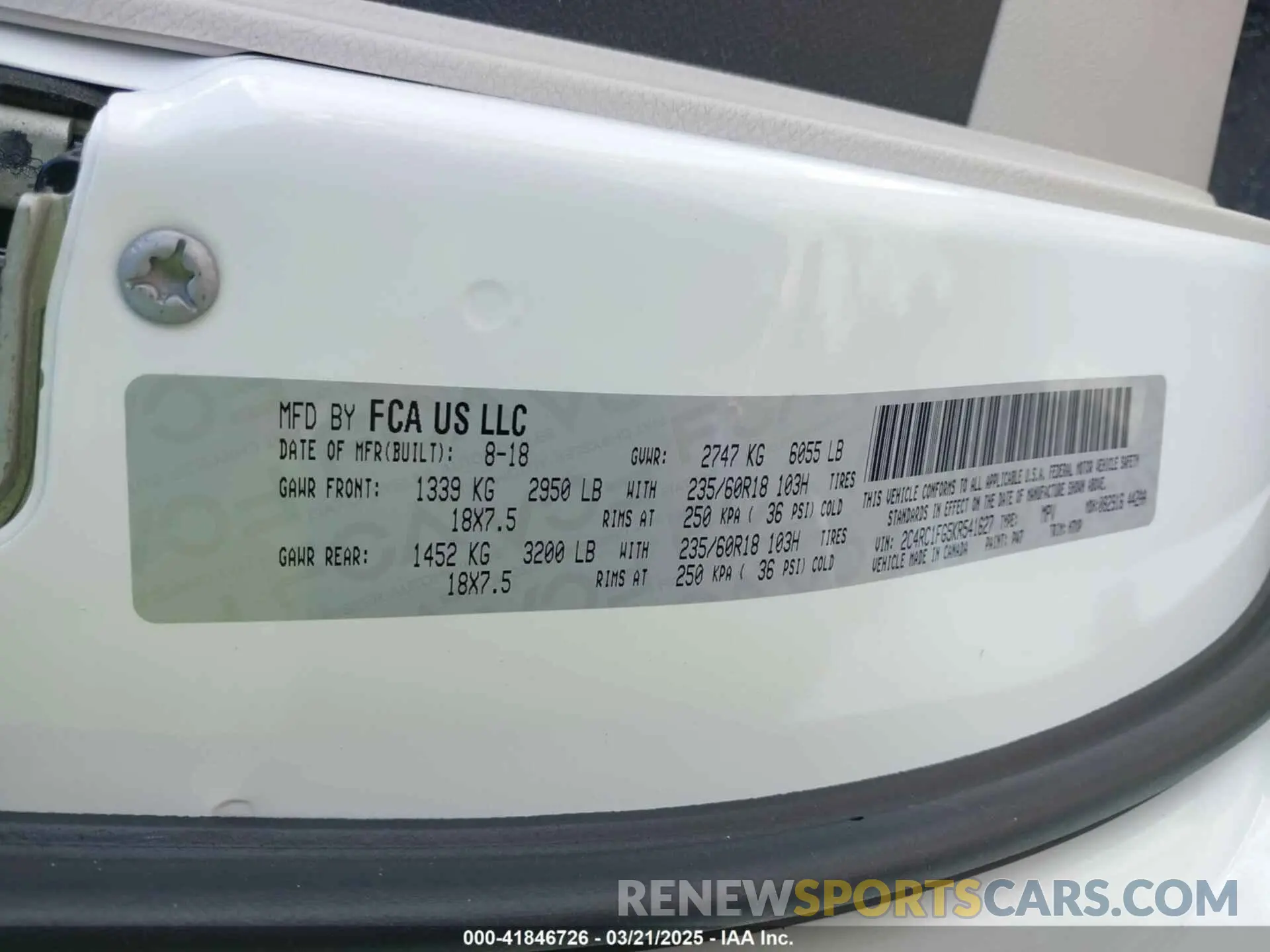 9 Photograph of a damaged car 2C4RC1FG5KR541627 CHRYSLER PACIFICA 2019