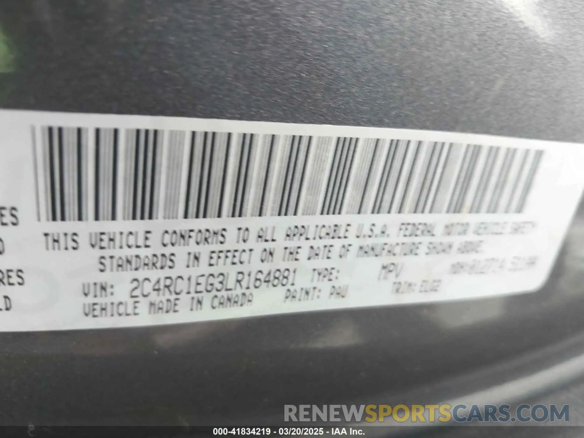 9 Photograph of a damaged car 2C4RC1EG3LR164881 CHRYSLER PACIFICA 2020