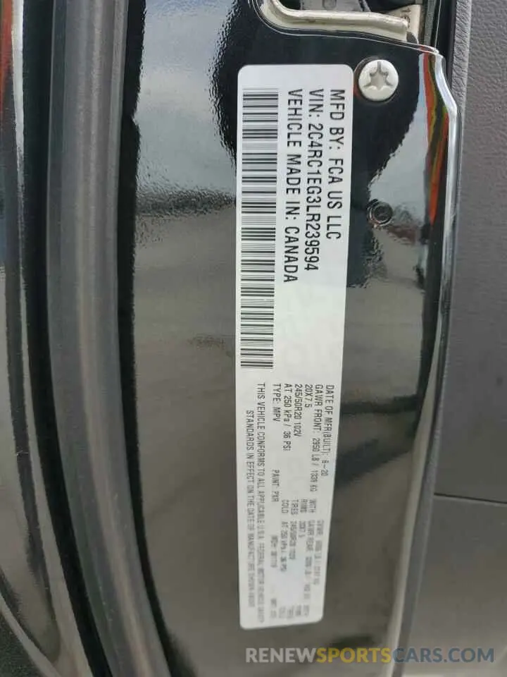 13 Photograph of a damaged car 2C4RC1EG3LR239594 CHRYSLER PACIFICA 2020