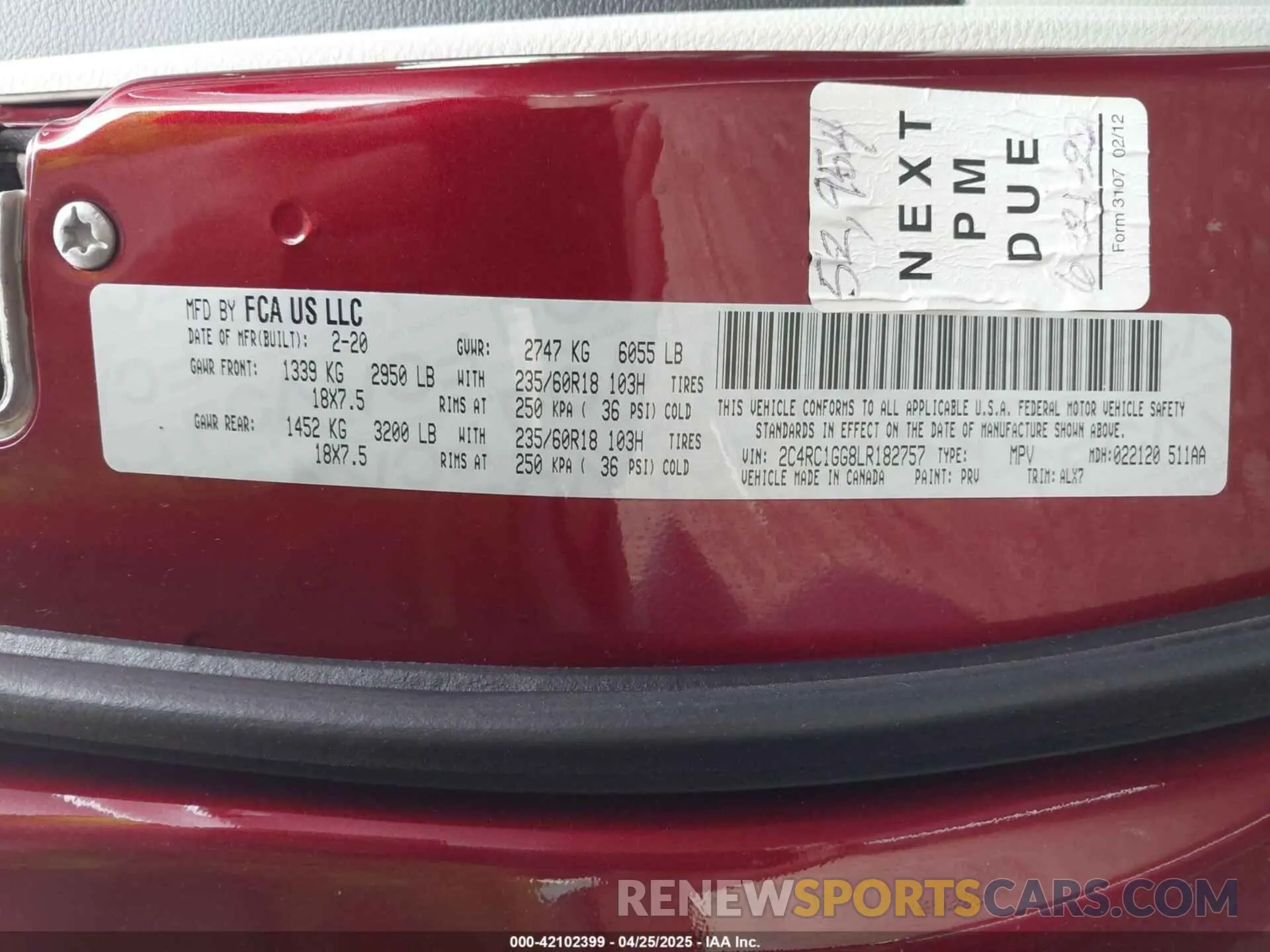 9 Photograph of a damaged car 2C4RC1GG8LR182757 CHRYSLER PACIFICA 2020