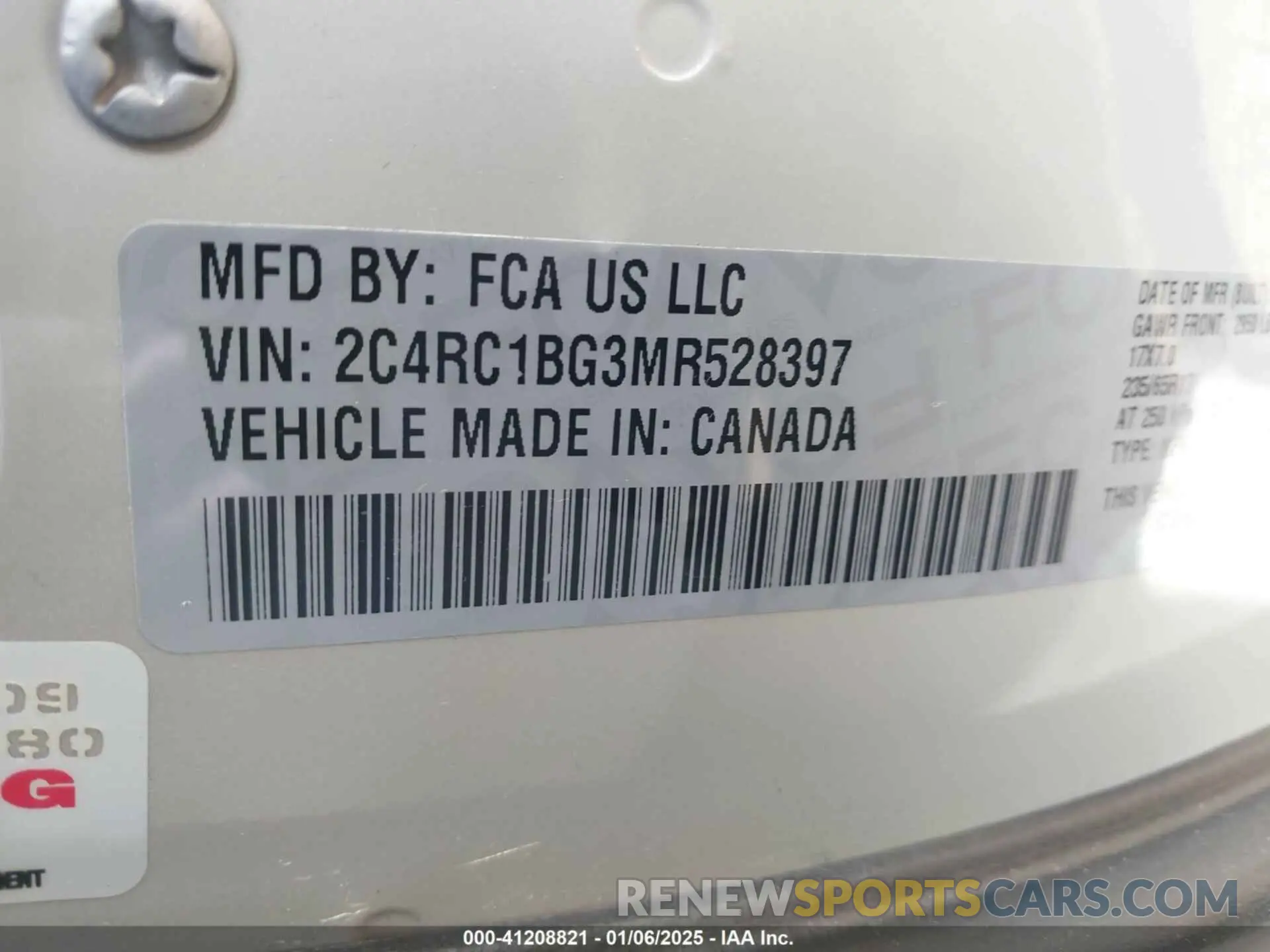9 Photograph of a damaged car 2C4RC1BG3MR528397 CHRYSLER PACIFICA 2021