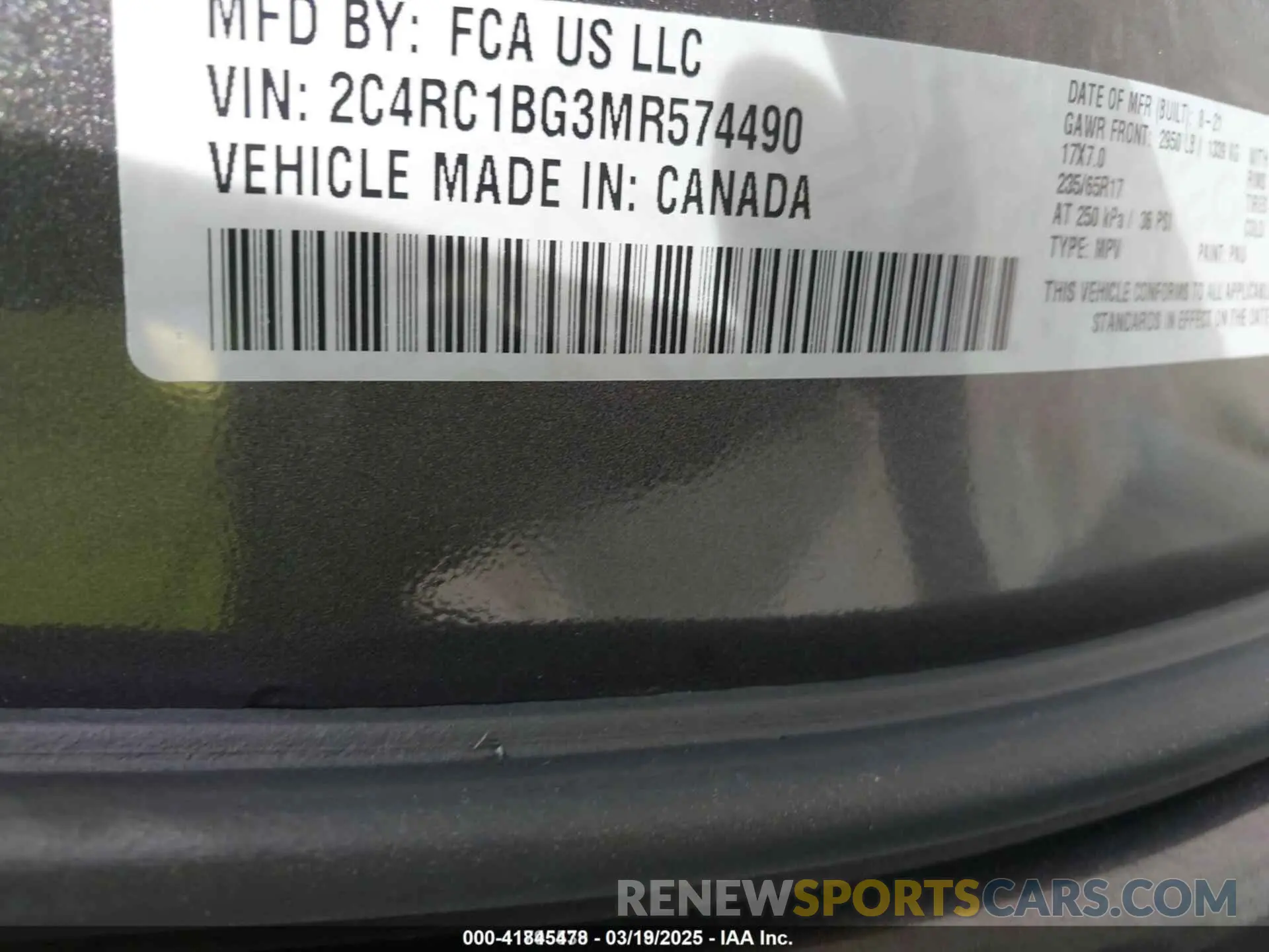 9 Photograph of a damaged car 2C4RC1BG3MR574490 CHRYSLER PACIFICA 2021