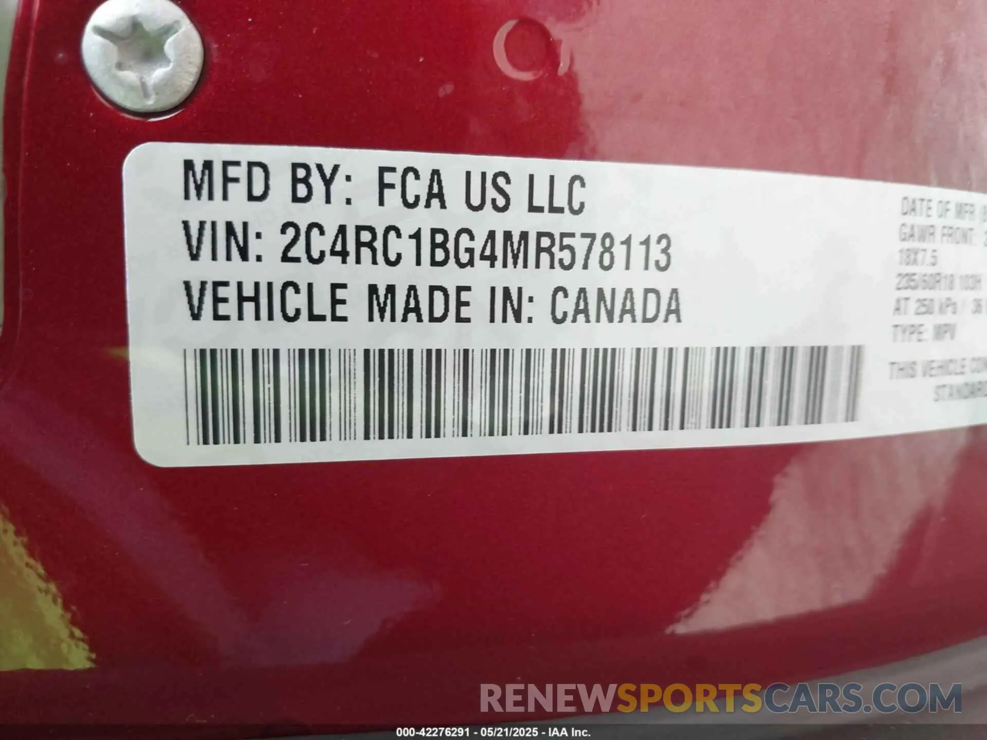 9 Photograph of a damaged car 2C4RC1BG4MR578113 CHRYSLER PACIFICA 2021