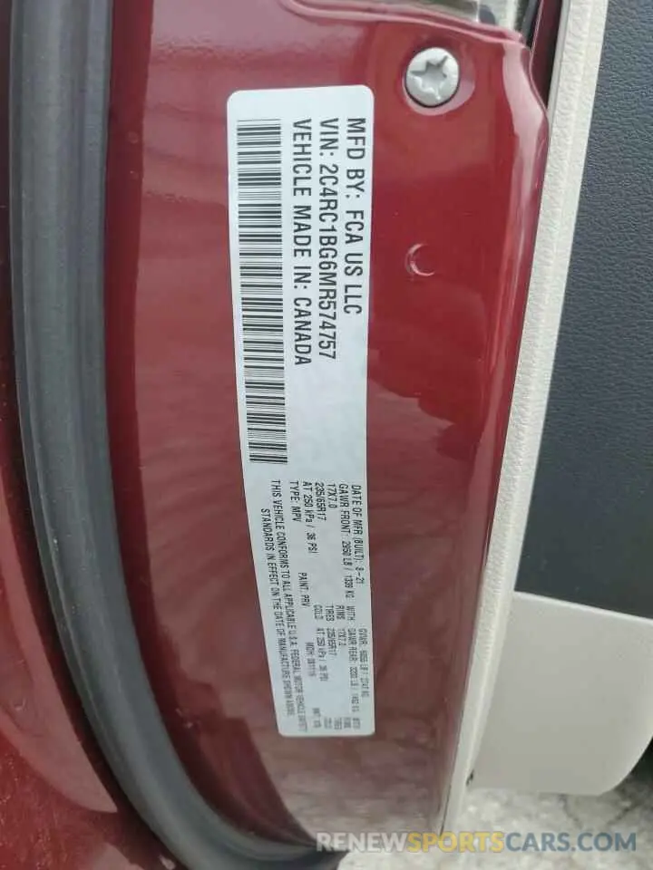 13 Photograph of a damaged car 2C4RC1BG6MR574757 CHRYSLER PACIFICA 2021