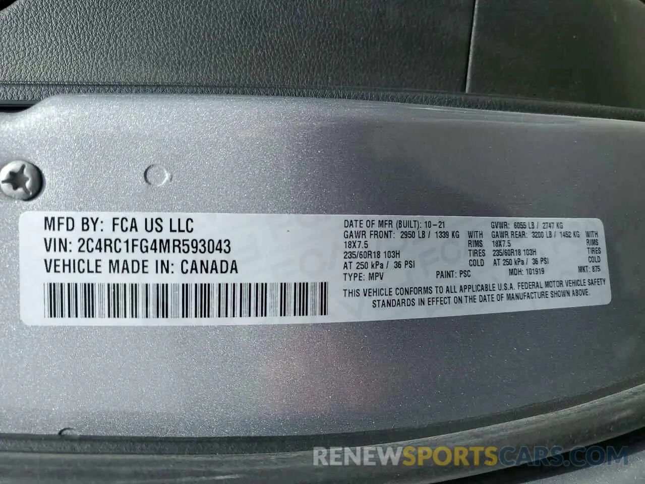 15 Photograph of a damaged car 2C4RC1FG4MR593043 CHRYSLER PACIFICA 2021