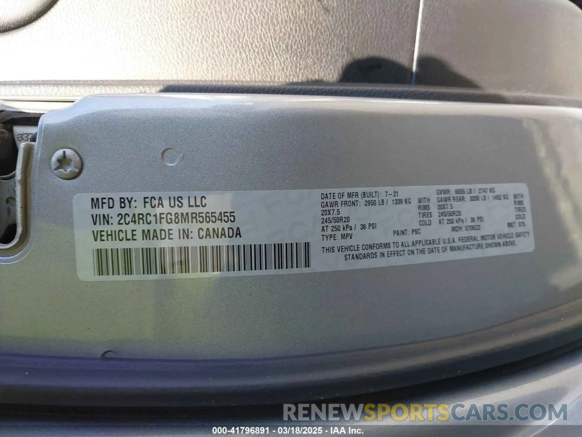 9 Photograph of a damaged car 2C4RC1FG8MR565455 CHRYSLER PACIFICA 2021