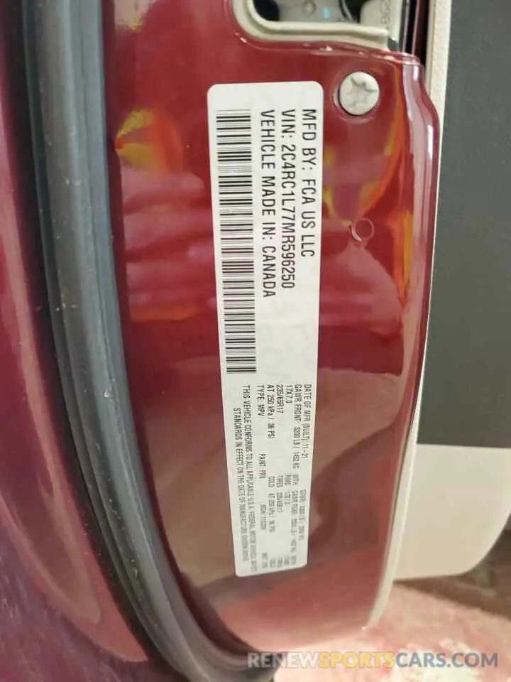 13 Photograph of a damaged car 2C4RC1L77MR596250 CHRYSLER PACIFICA 2021