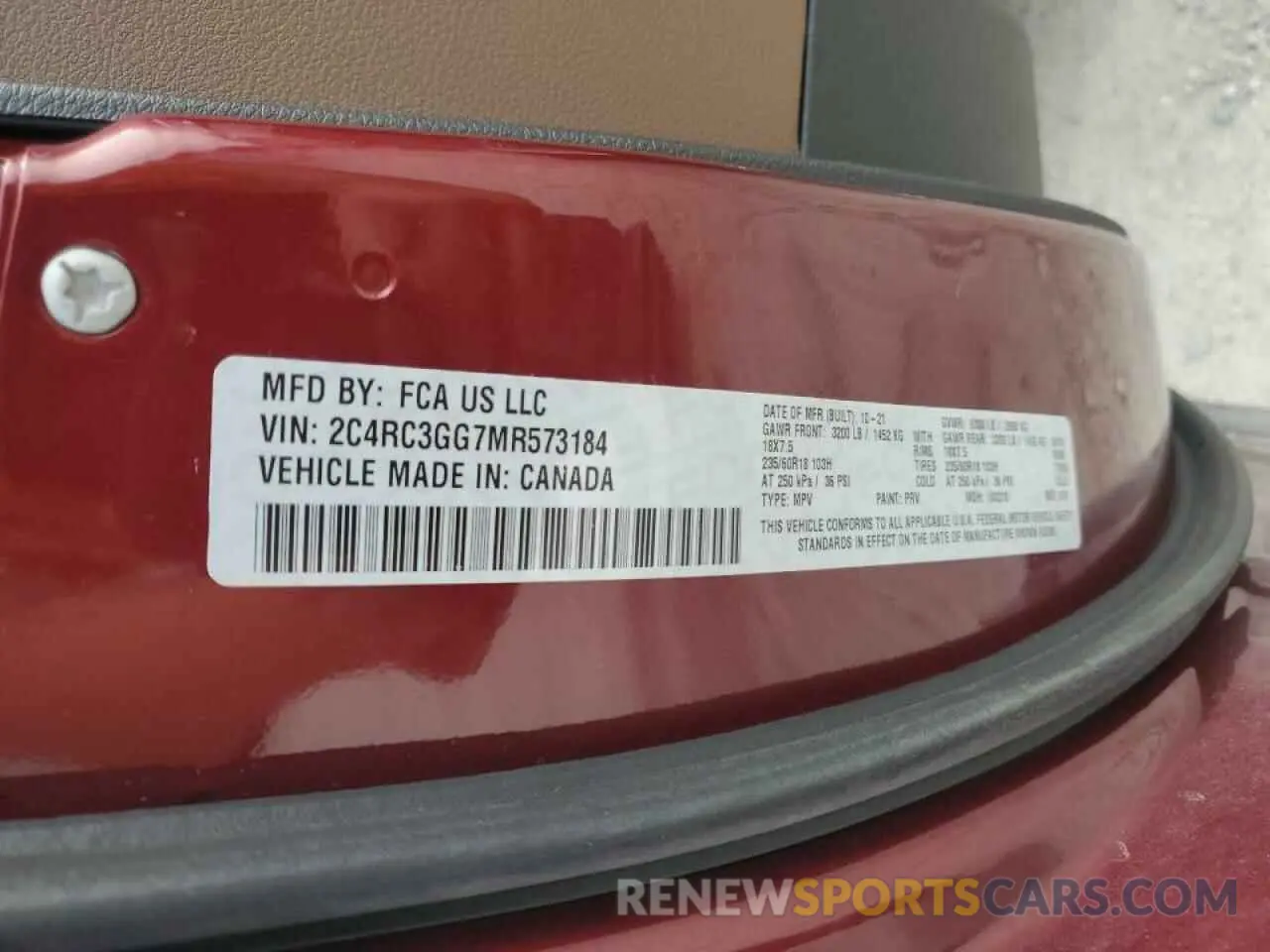 13 Photograph of a damaged car 2C4RC3GG7MR573184 CHRYSLER PACIFICA 2021