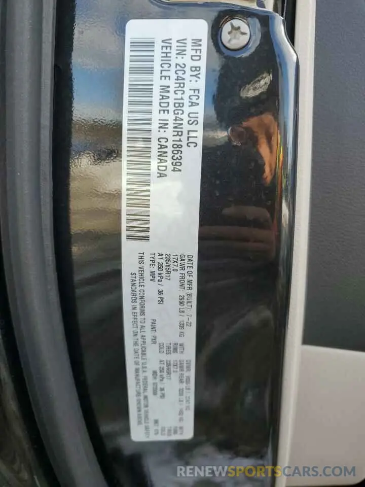 13 Photograph of a damaged car 2C4RC1BG4NR186394 CHRYSLER PACIFICA 2022