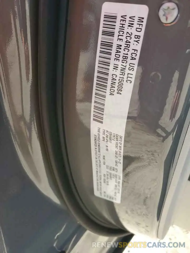 14 Photograph of a damaged car 2C4RC1BG7NR150084 CHRYSLER PACIFICA 2022