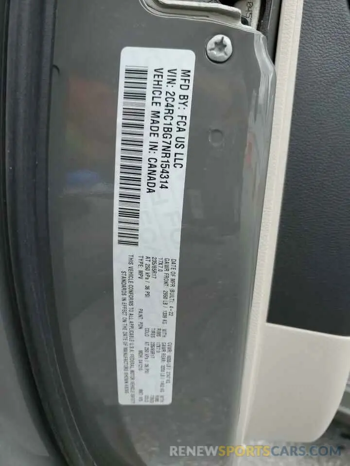 13 Photograph of a damaged car 2C4RC1BG7NR154314 CHRYSLER PACIFICA 2022