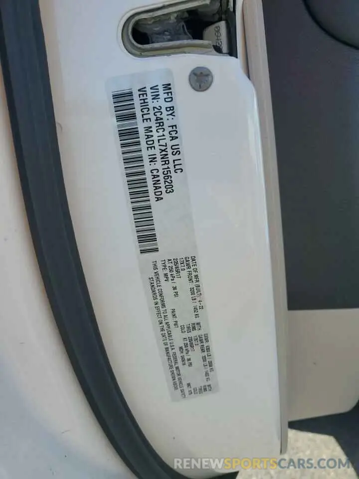 14 Photograph of a damaged car 2C4RC1L7XNR156203 CHRYSLER PACIFICA 2022