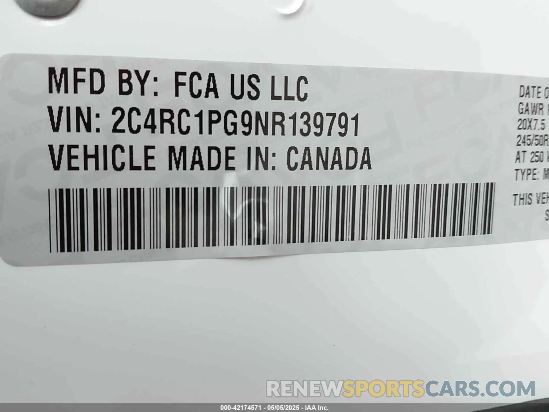9 Photograph of a damaged car 2C4RC1PG9NR139791 CHRYSLER PACIFICA 2022