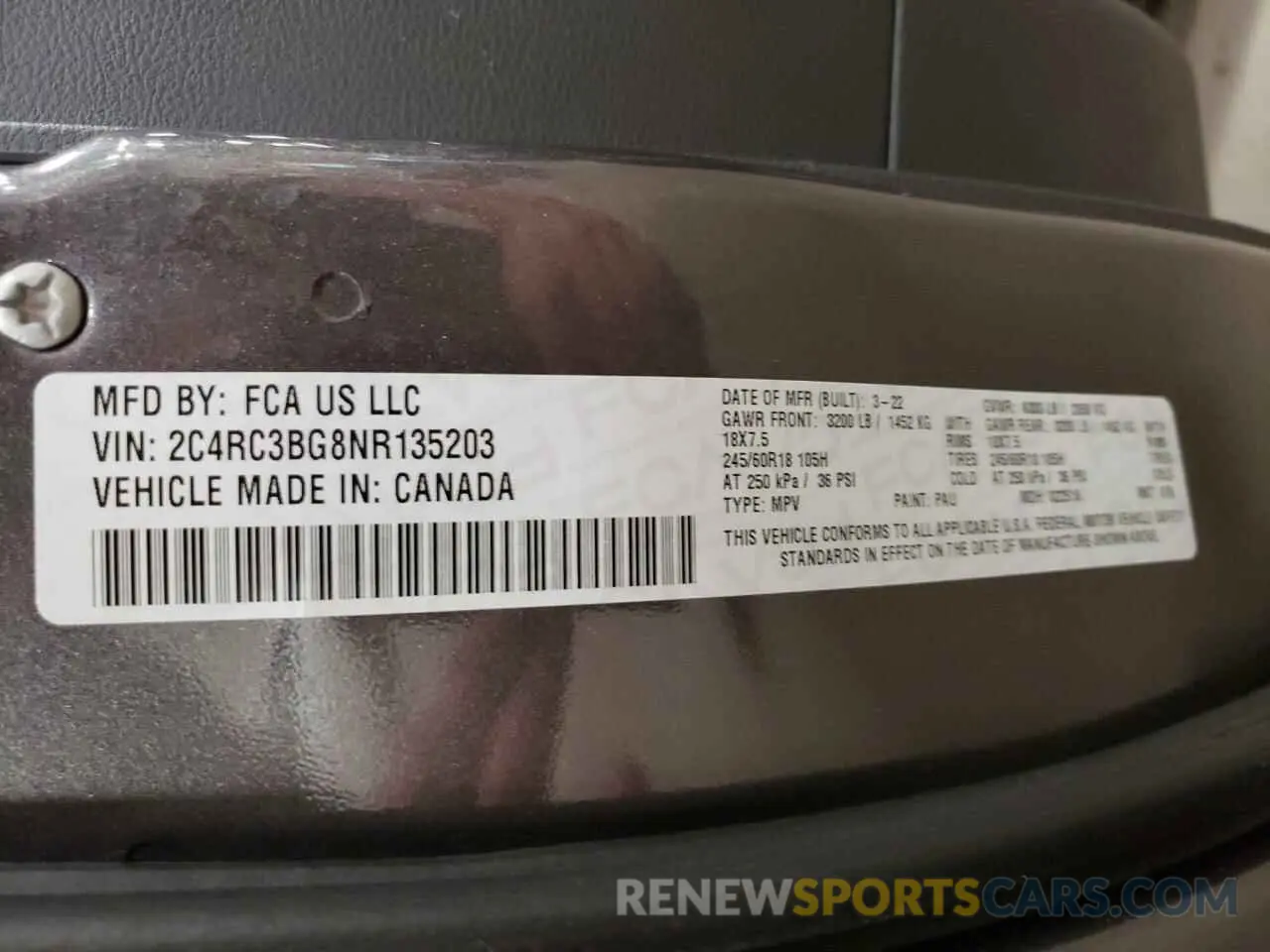 12 Photograph of a damaged car 2C4RC3BG8NR135203 CHRYSLER PACIFICA 2022