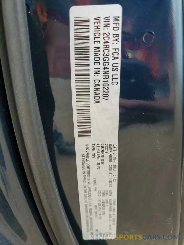 13 Photograph of a damaged car 2C4RC3GG4NR102207 CHRYSLER PACIFICA 2022