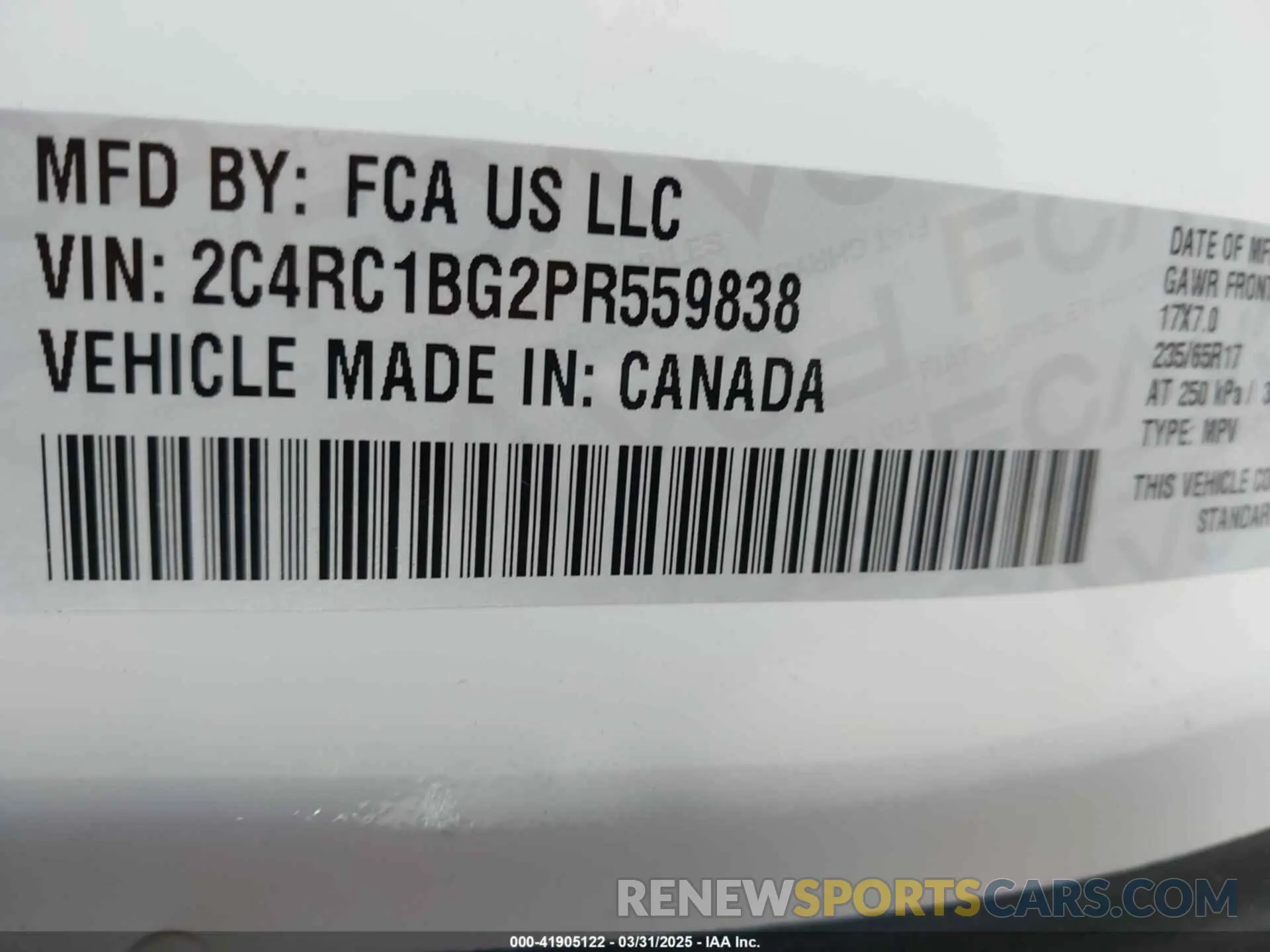 9 Photograph of a damaged car 2C4RC1BG2PR559838 CHRYSLER PACIFICA 2023