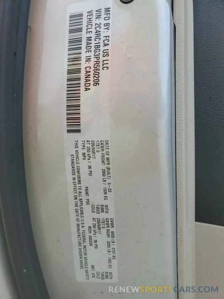 13 Photograph of a damaged car 2C4RC1BG3PR560206 CHRYSLER PACIFICA 2023