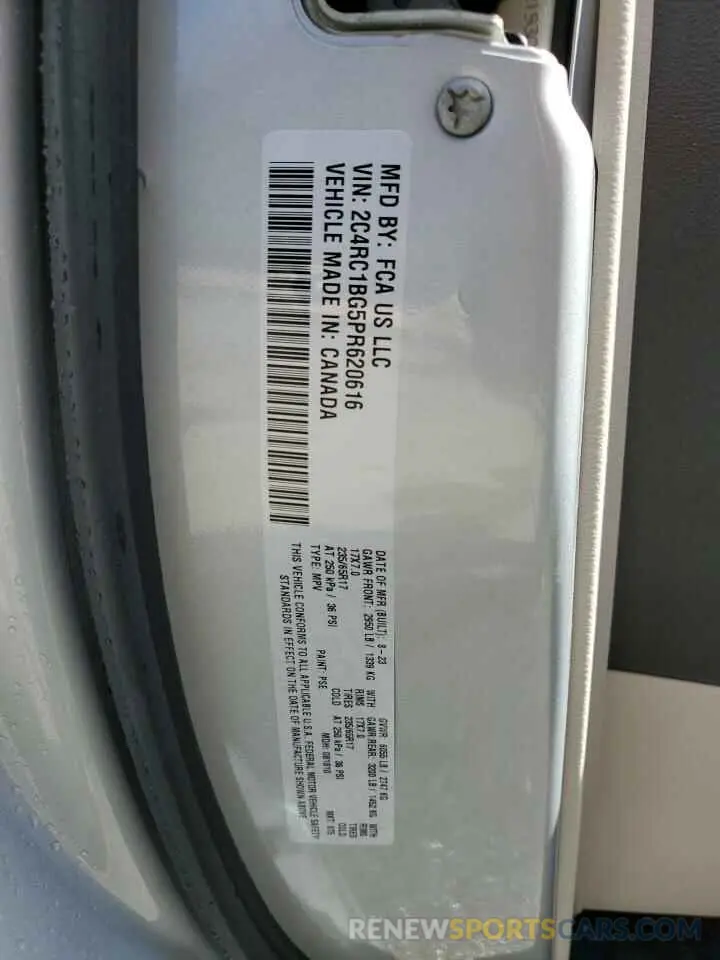 12 Photograph of a damaged car 2C4RC1BG5PR620616 CHRYSLER PACIFICA 2023
