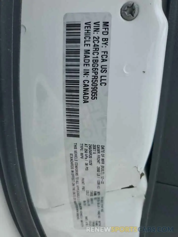 13 Photograph of a damaged car 2C4RC1BG6PR509055 CHRYSLER PACIFICA 2023