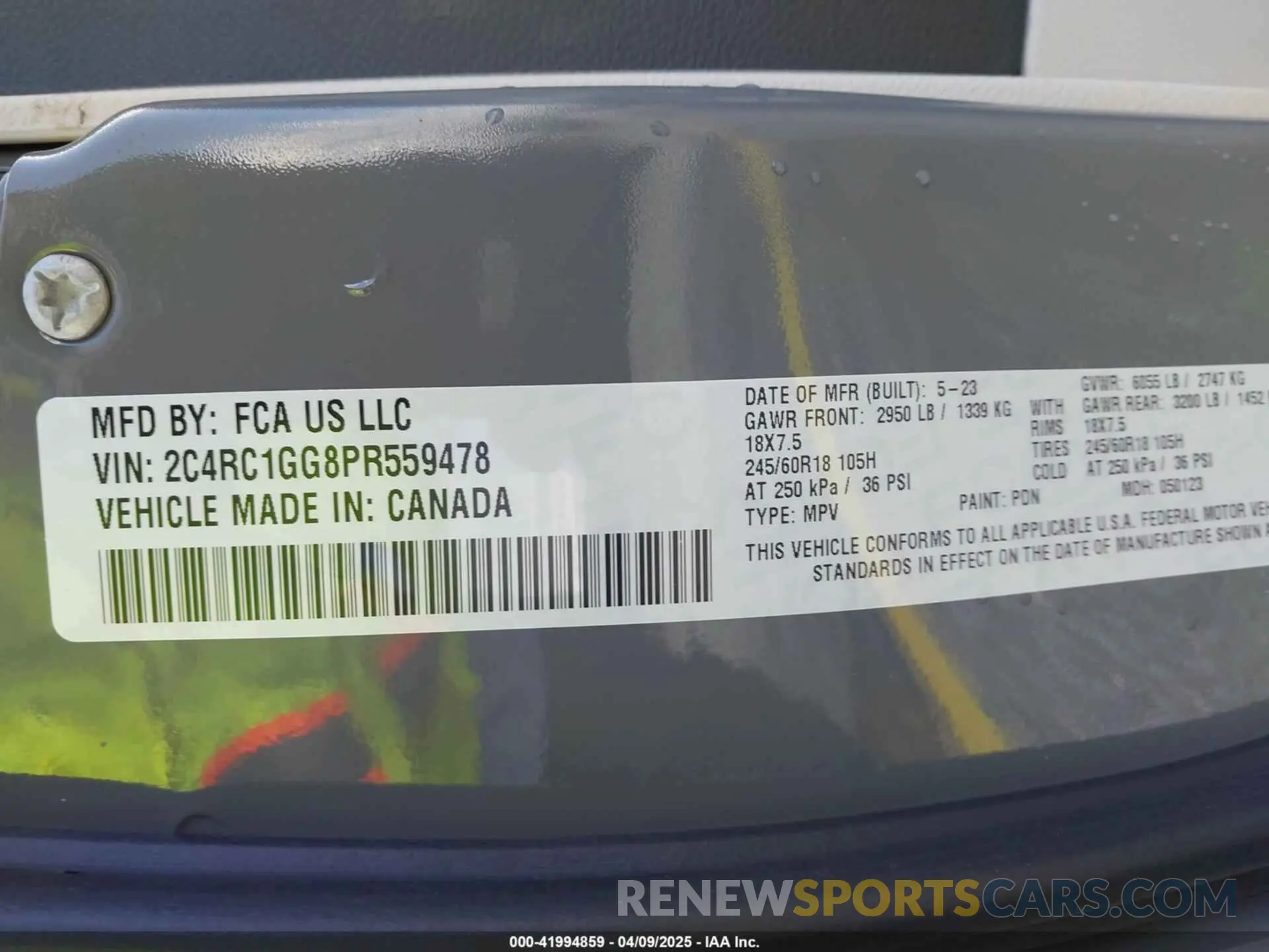 9 Photograph of a damaged car 2C4RC1GG8PR559478 CHRYSLER PACIFICA 2023