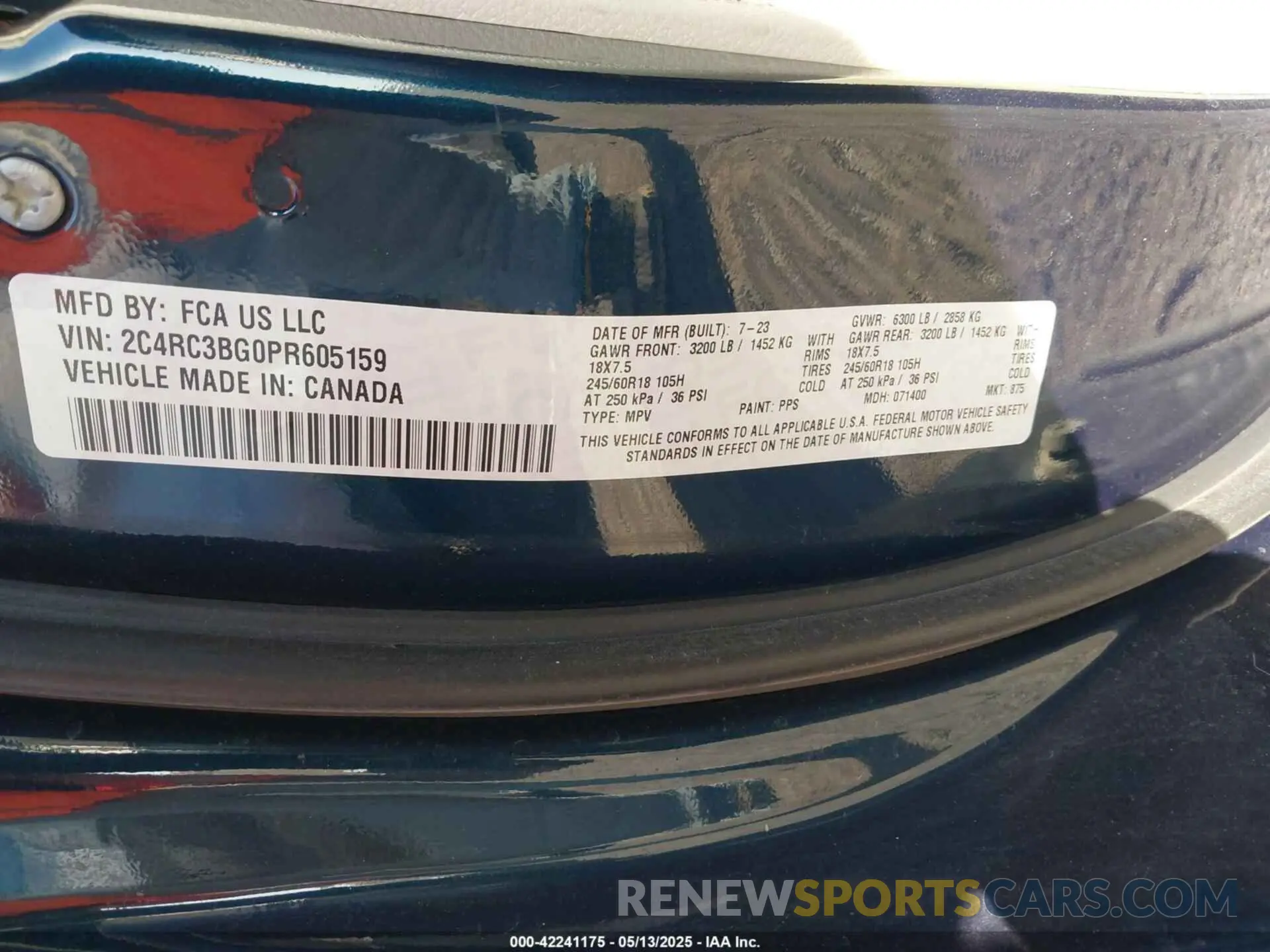 9 Photograph of a damaged car 2C4RC3BG0PR605159 CHRYSLER PACIFICA 2023