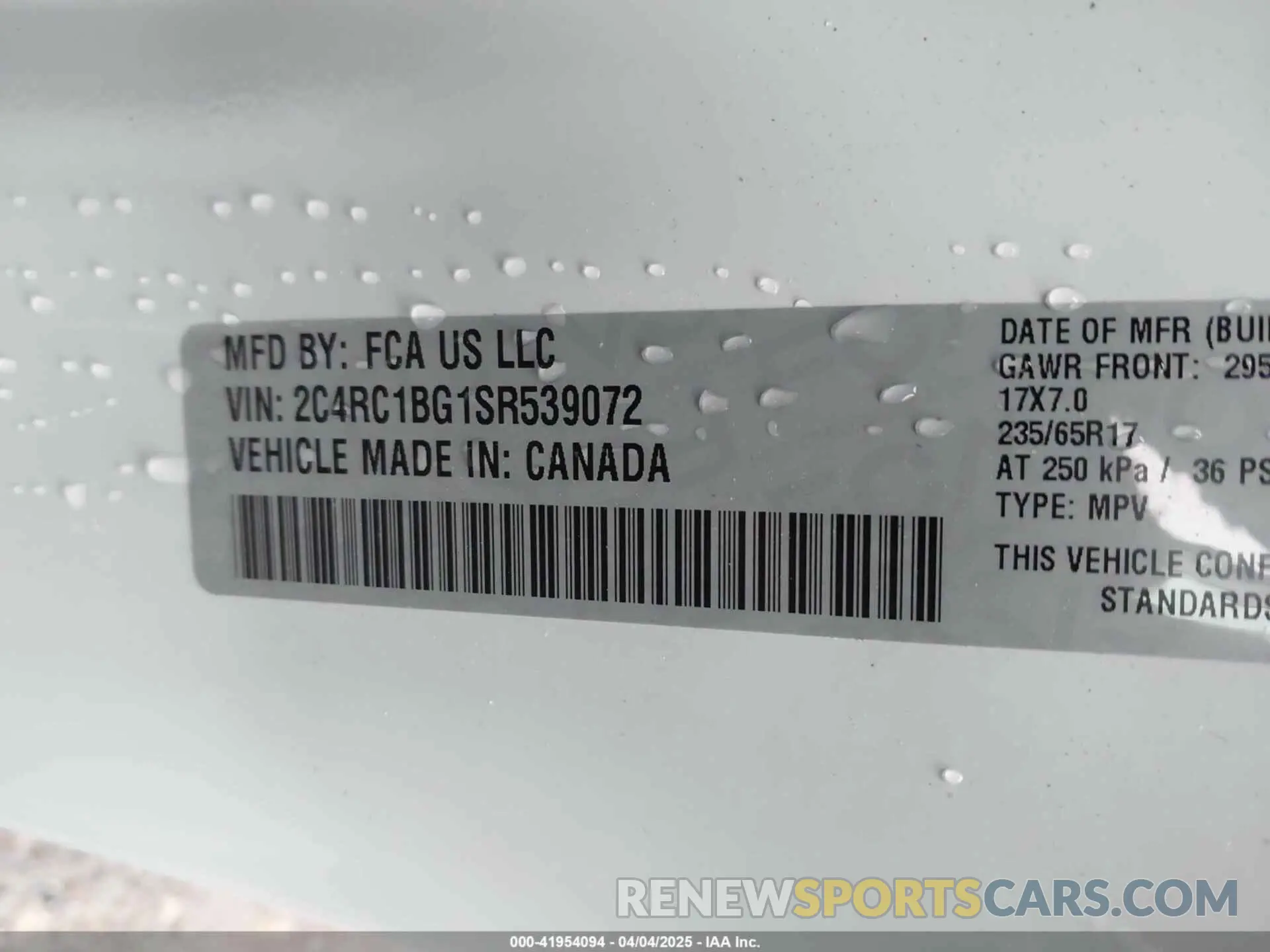 9 Photograph of a damaged car 2C4RC1BG1SR539072 CHRYSLER PACIFICA 2025
