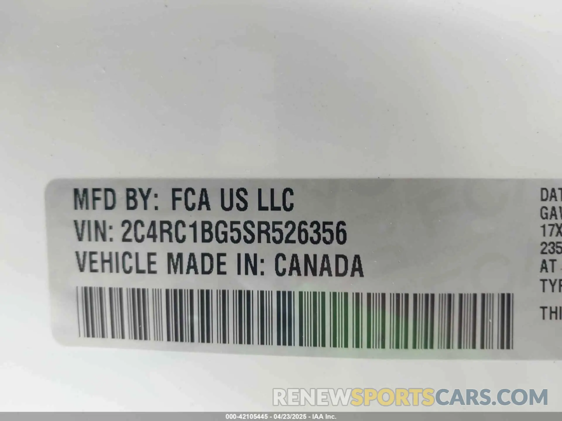 9 Photograph of a damaged car 2C4RC1BG5SR526356 CHRYSLER PACIFICA 2025