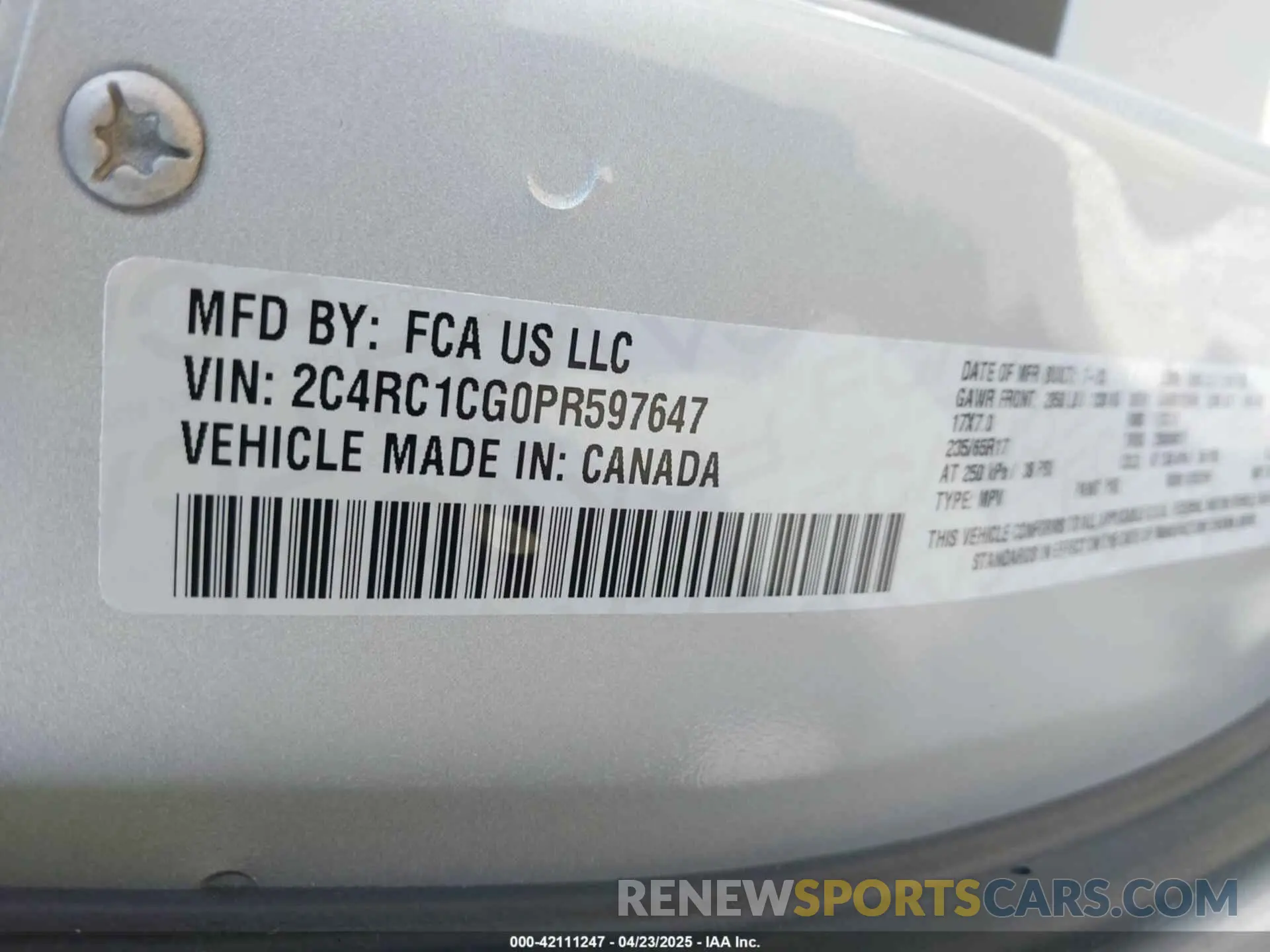 9 Photograph of a damaged car 2C4RC1CG0PR597647 CHRYSLER VOYAGER 2023