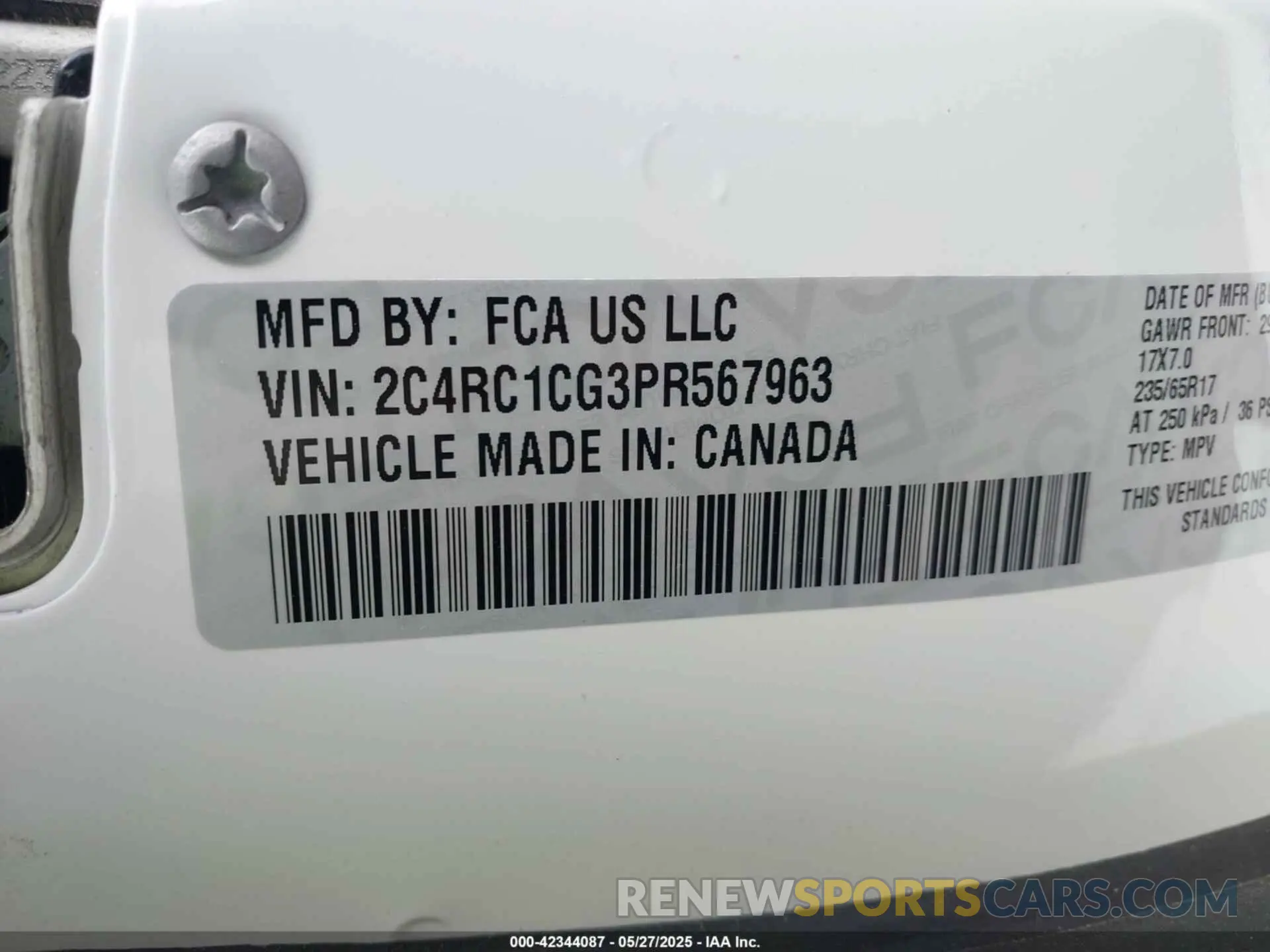 9 Photograph of a damaged car 2C4RC1CG3PR567963 CHRYSLER VOYAGER 2023