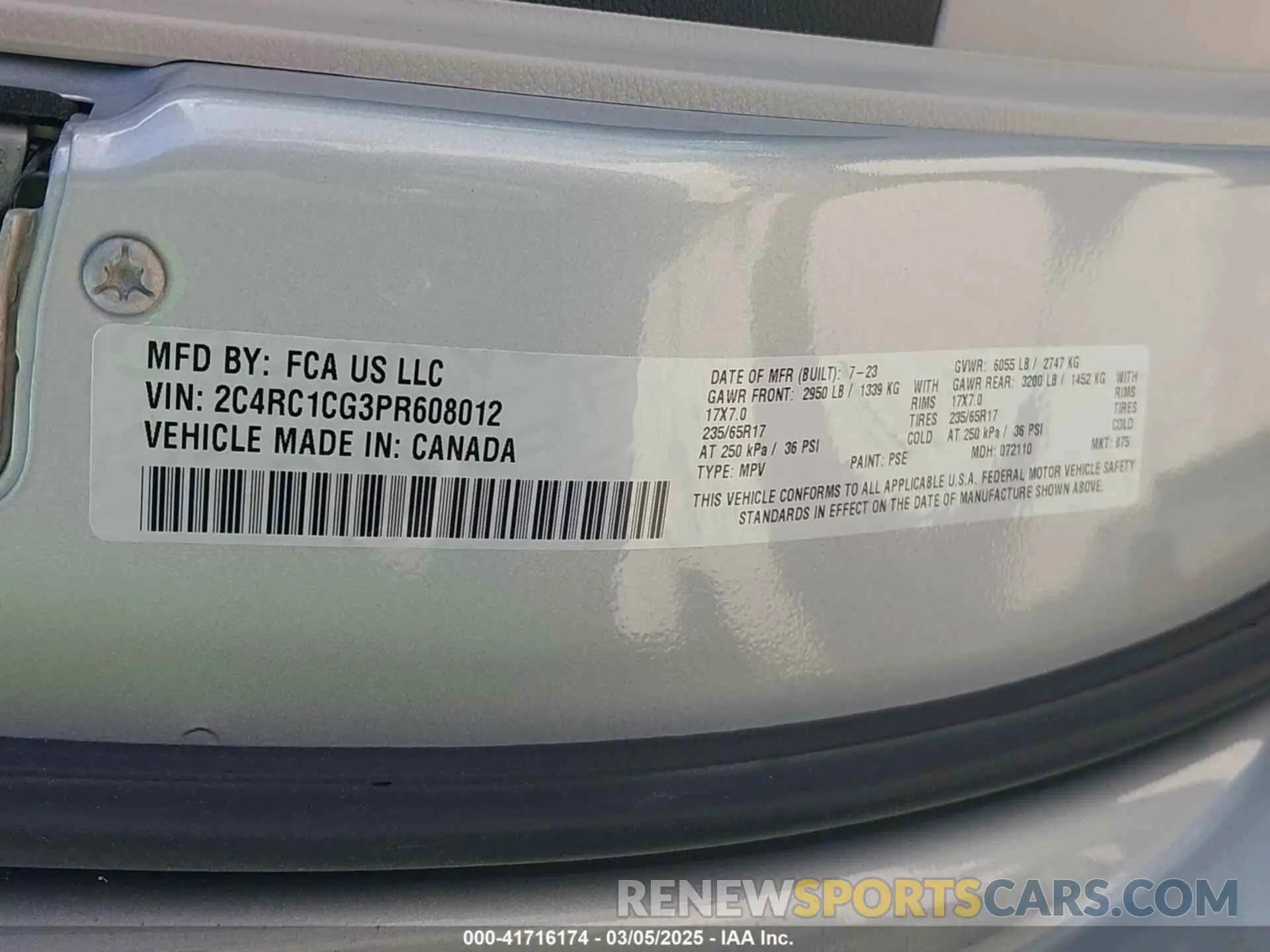9 Photograph of a damaged car 2C4RC1CG3PR608012 CHRYSLER VOYAGER 2023