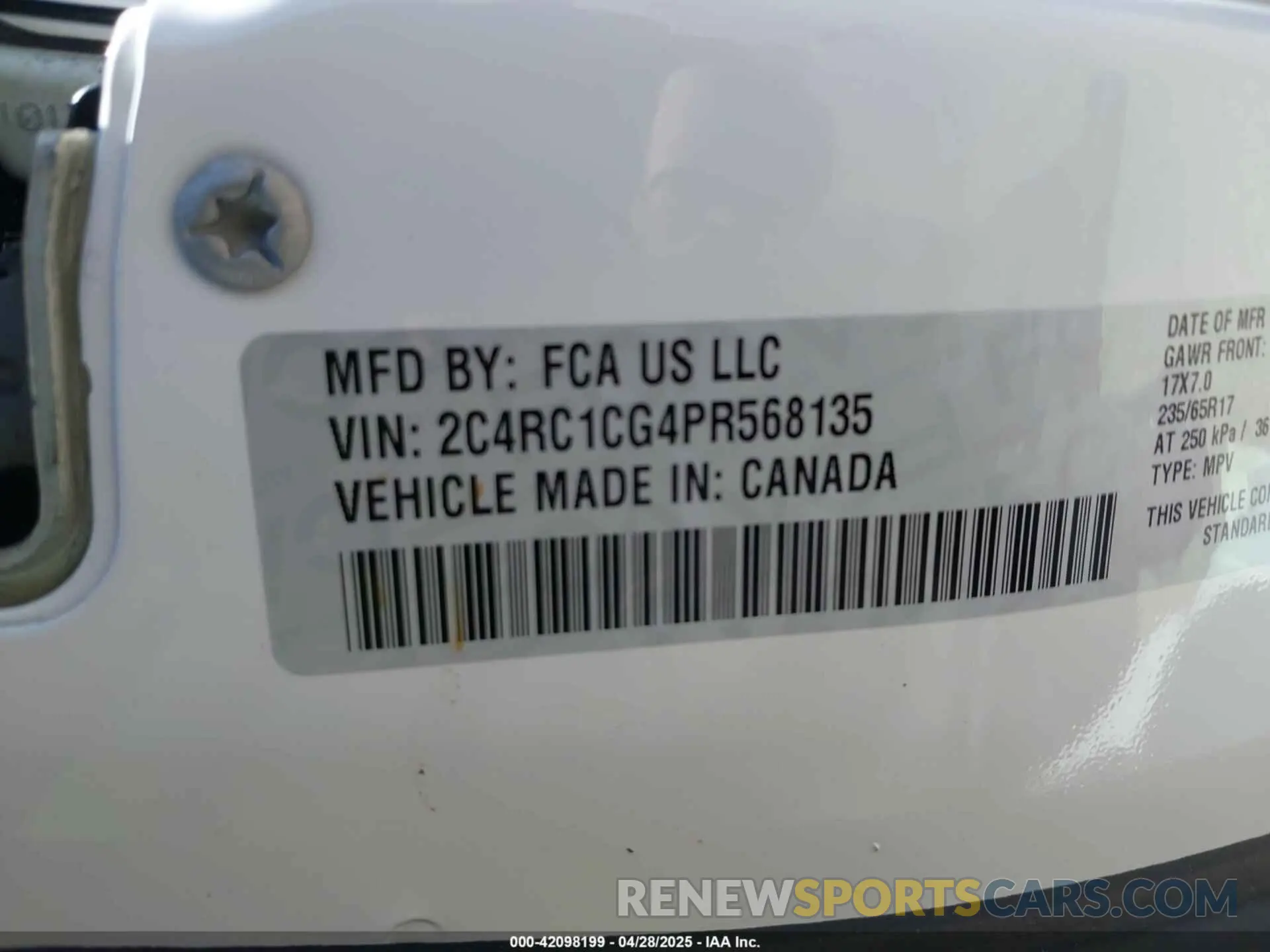 9 Photograph of a damaged car 2C4RC1CG4PR568135 CHRYSLER VOYAGER 2023