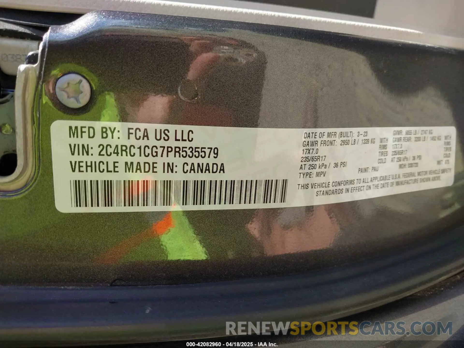 9 Photograph of a damaged car 2C4RC1CG7PR535579 CHRYSLER VOYAGER 2023