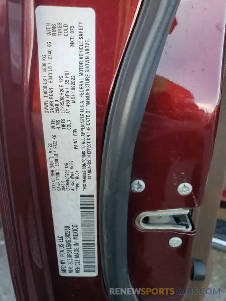 13 Photograph of a damaged car 3C6UR5FL5NG392280 DODGE All Models 2022