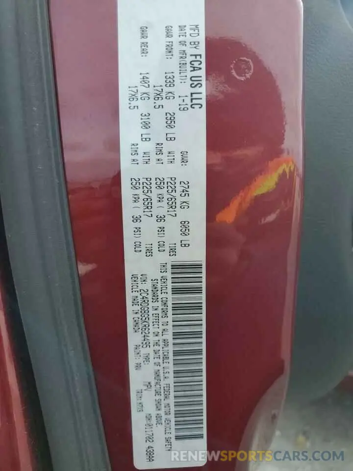 15 Photograph of a damaged car 2C4RDGBG5KR624495 DODGE CARAVAN 2019