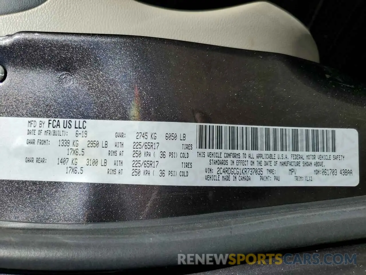 15 Photograph of a damaged car 2C4RDGCG1KR737035 DODGE CARAVAN 2019