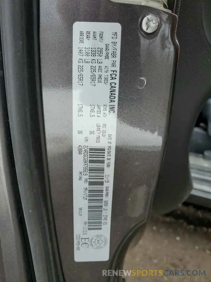 13 Photograph of a damaged car 2C4RDGCG9KR795619 DODGE CARAVAN 2019