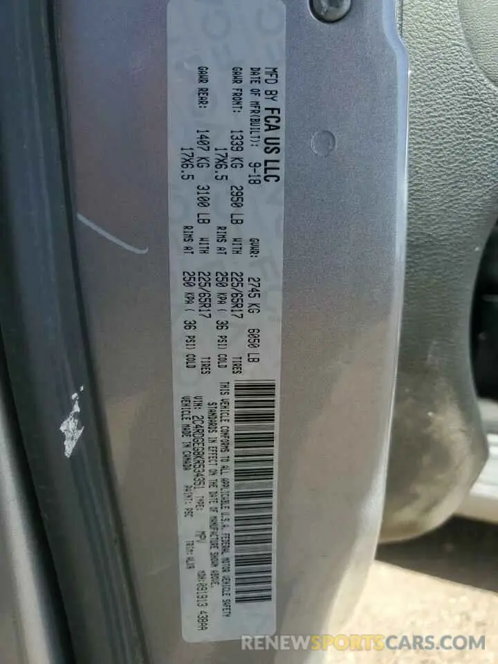 13 Photograph of a damaged car 2C4RDGEG8KR534351 DODGE CARAVAN 2019