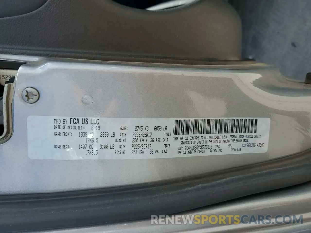 13 Photograph of a damaged car 2C4RDGEGXKR726810 DODGE CARAVAN 2019