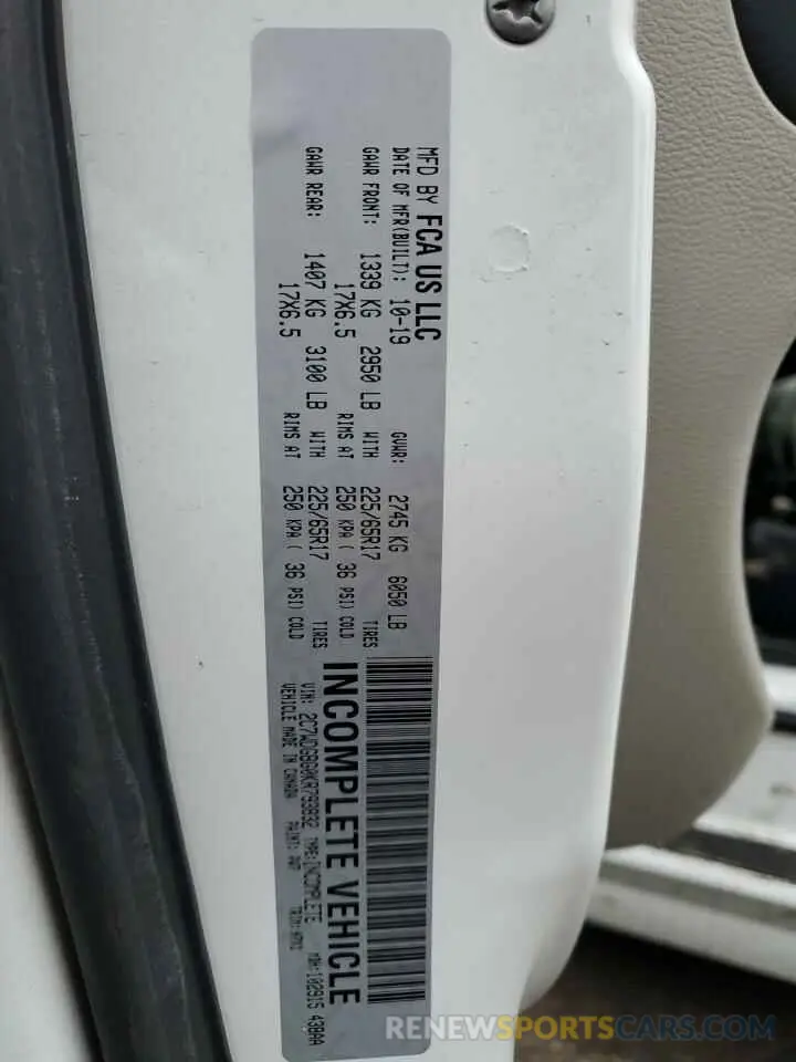 13 Photograph of a damaged car 2C7WDGBG0KR793832 DODGE CARAVAN 2019