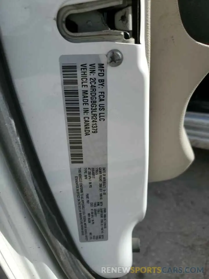 13 Photograph of a damaged car 2C4RDGBG3LR241379 DODGE CARAVAN 2020