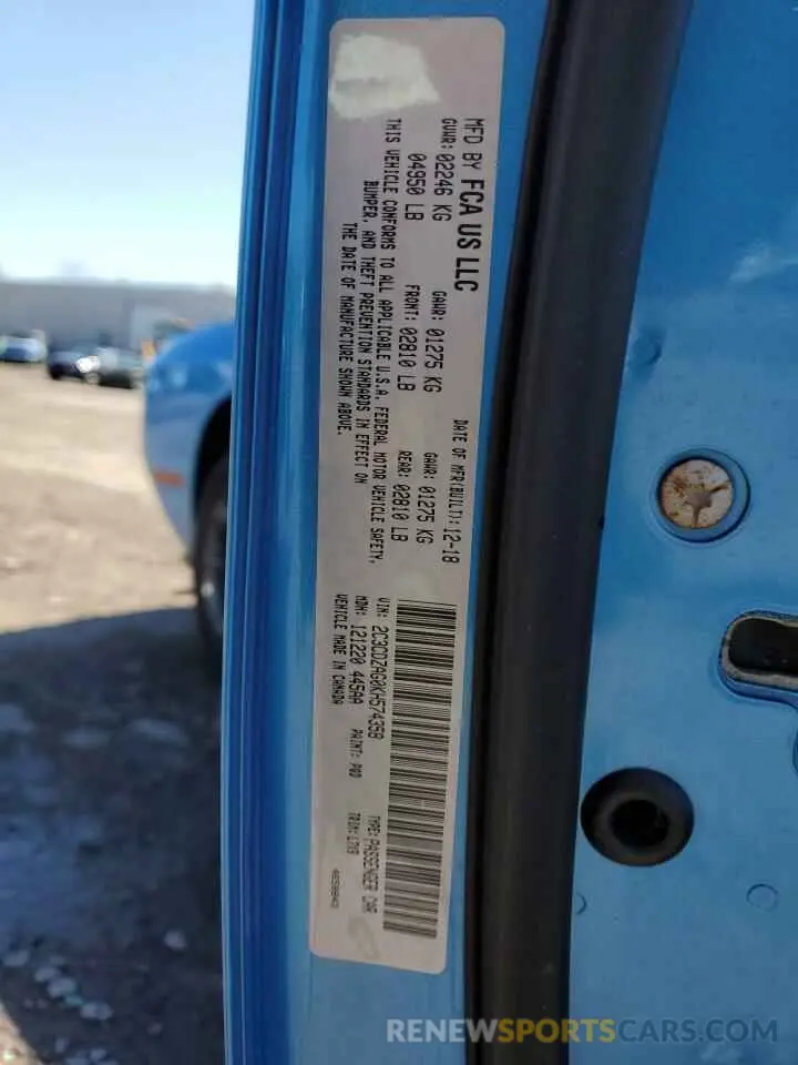 13 Photograph of a damaged car 2C3CDZAG0KH574358 DODGE CHALLENGER 2019